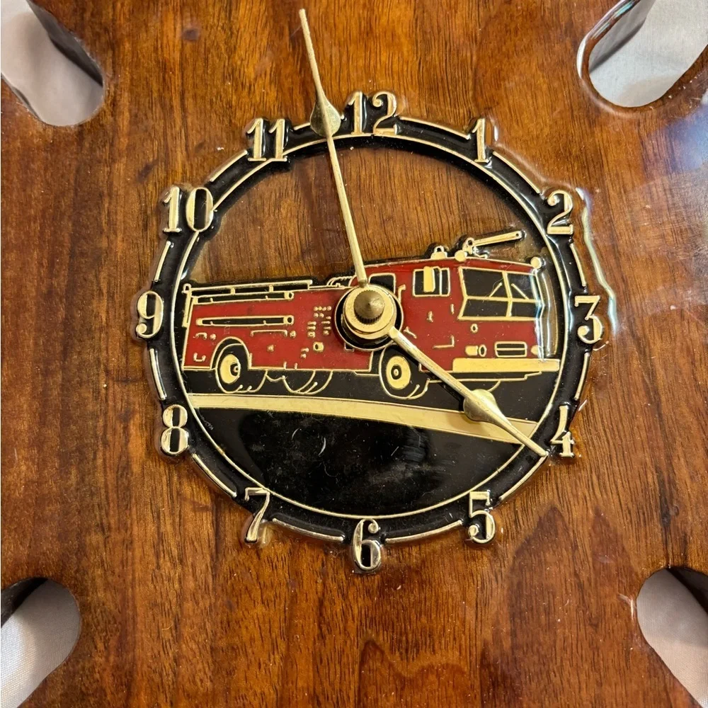 Wooden Fire Truck Wall Clock 9X9